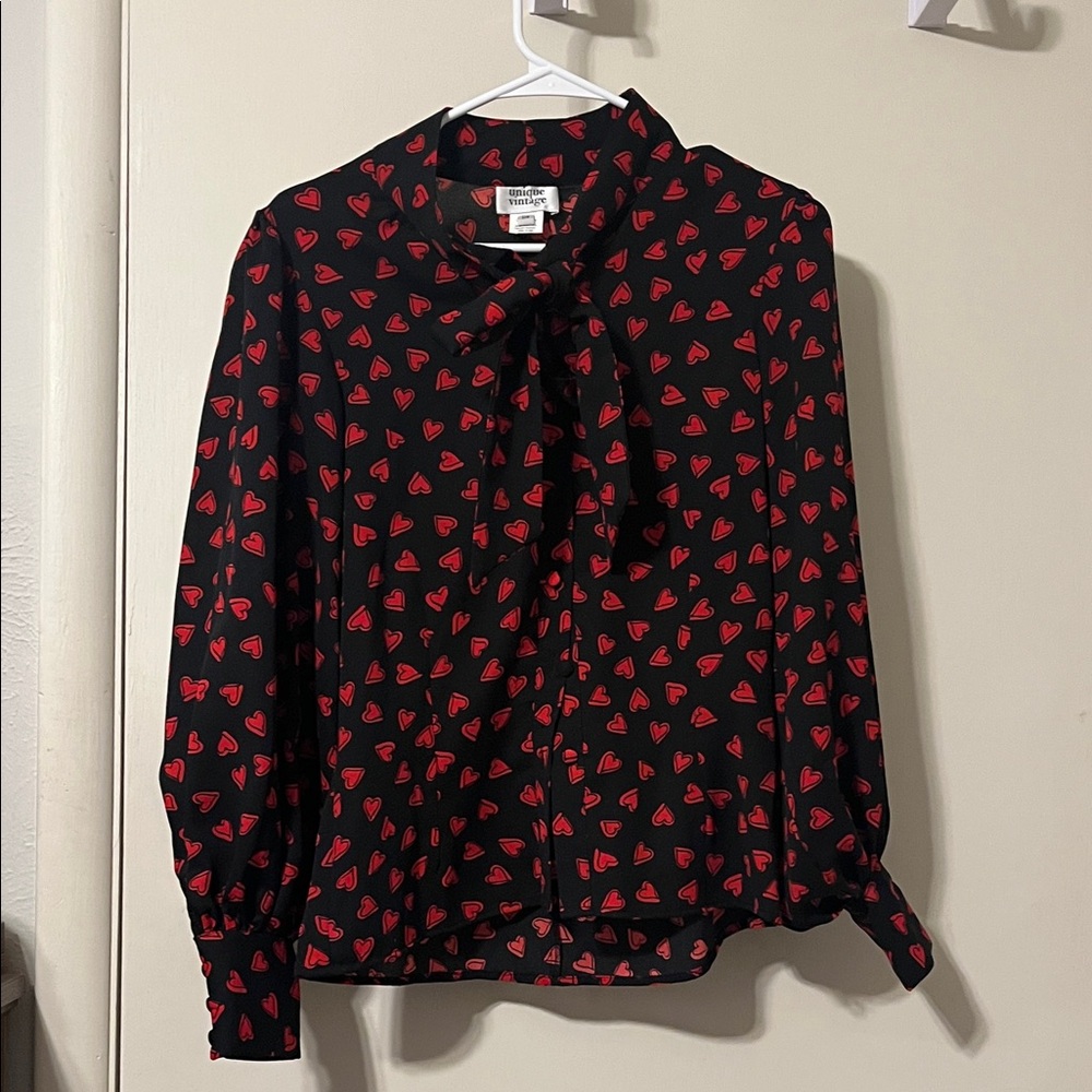Unique Vintage Black and Red Heart Blouse